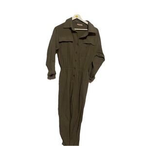 Ces Femme Woman’s Cargo Jumpsuit Utility Army Green Long Sleeve Romper S Cotton